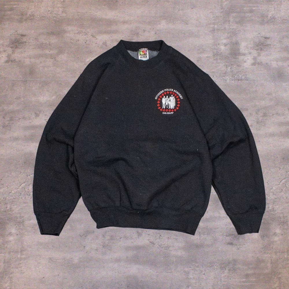 90's Fruit Of The Loom Police Heavy Weight Black Crewneck Sweater